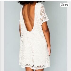 Show Me Your MuMu SMYM Beige Tallulah Crochet Low Back Mini Dress M